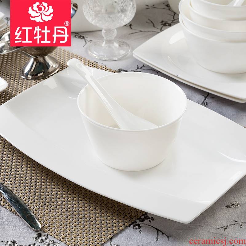 Red peony ipads porcelain tableware suit to use home eat rice bowl soup bowl rainbow such as bowl dish dish pan spoon