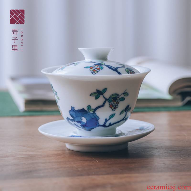 Get in only three tureen large kung fu tea set of jingdezhen blue and white tea bowl thin foetus GaiWanCha white porcelain cup
