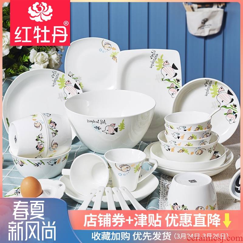 Tangshan ipads porcelain tableware suit ceramic dishes suit household express cartoon creative move bowl dish bowl combination