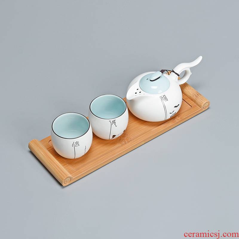 Jun ware zen tea set home little teapot kung fu tea set a pot of two cups of contracted and modern ceramic tea