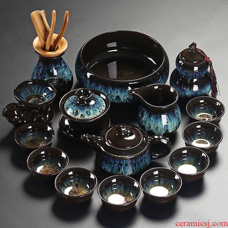 True sheng up tea set household temmoku glaze ceramic teapot tea cup masterpieces of a complete set of kung fu tea