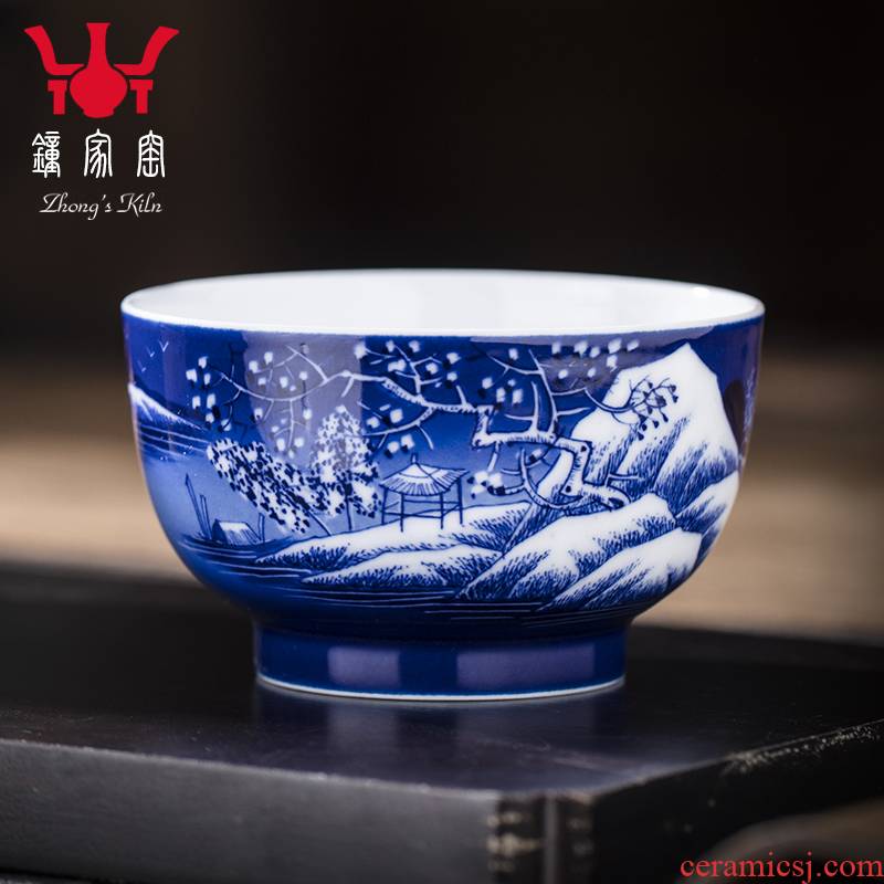 Clock home trade, one cup of single CPU jingdezhen blue and white snow tea by hand, the high - end tea set triangle flowers pattern circle kung fu tea cups