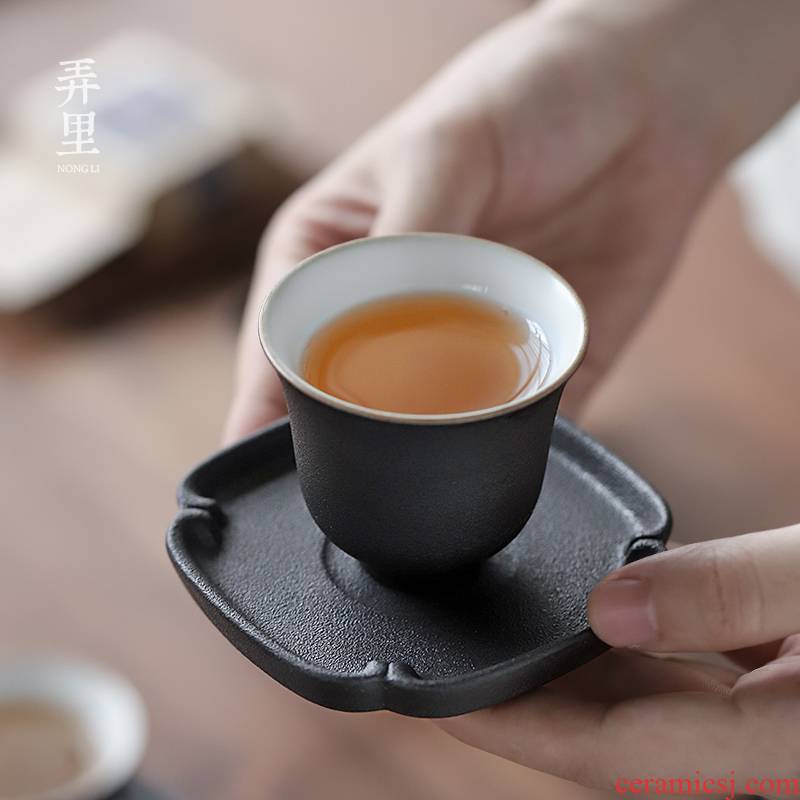 The Get | cup mat coarse pottery cups in Japanese mat black pottery up square antiskid insulated cup mat tea accessories