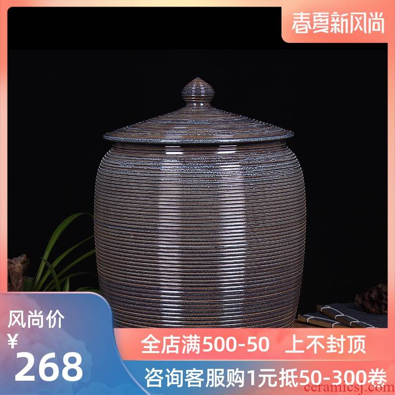 Jingdezhen household moistureproof ceramic cylinder barrel ricer box 20 jins 30 jins of 50 kg 100 jins with cover