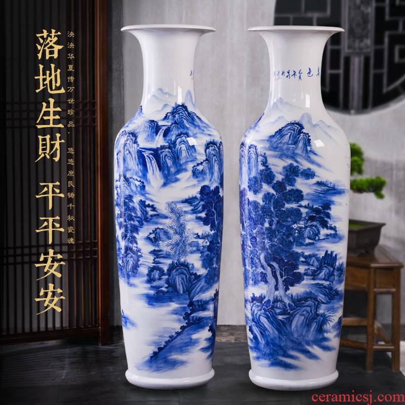 Jingdezhen blue and white landscape of large ceramic hand - made vase decoration to the hotel the opened the office lobby furnishing articles