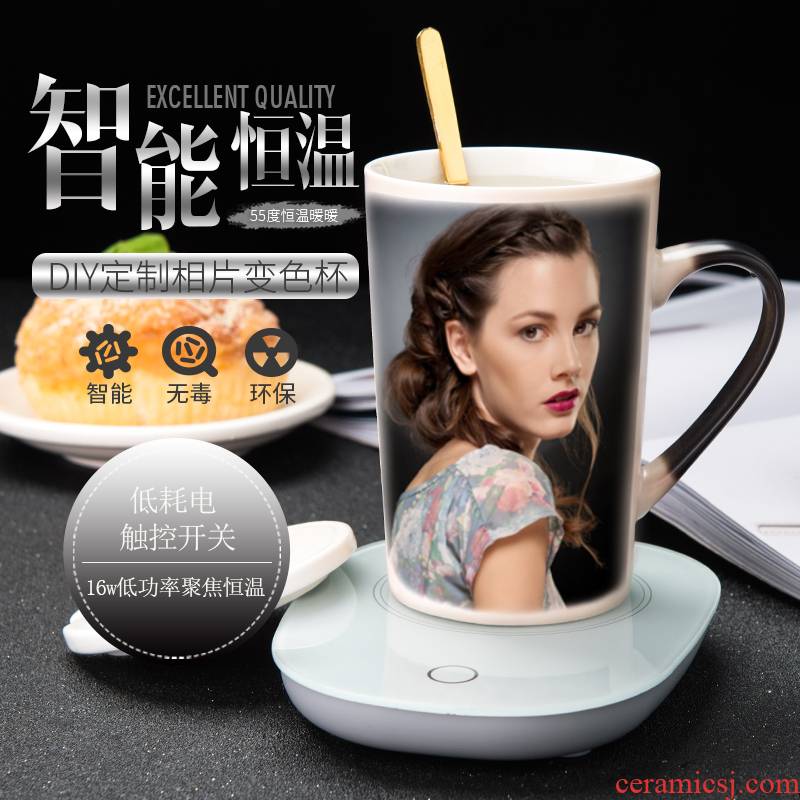 55 degrees thermostatic cup warm automatic heat insulation ceramic cup custom picture color changing mugs creative cup