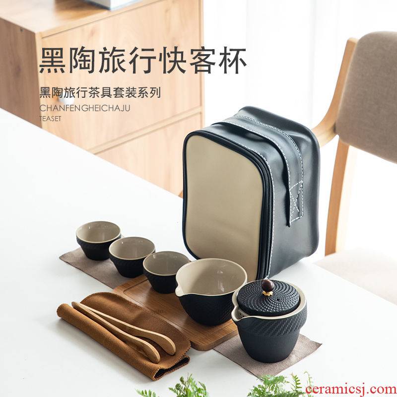Black pottery to crack a pot of three portable car take to go to kung fu tea tray was travel tea set custom