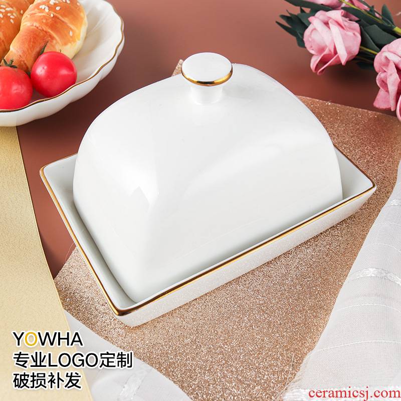 Yao hua ceramic rectangular European contracted with cover of pure butter flavored butter dish dish hotel tableware margarine