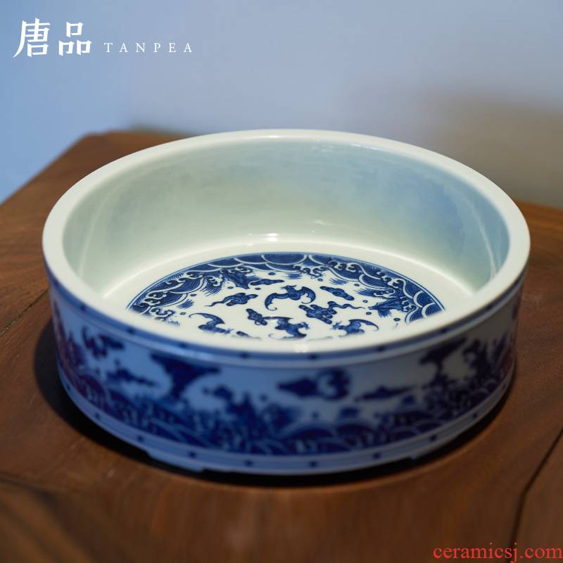 Maintain the blue sea jiang teeth tea to wash to the jingdezhen ceramic manual build water dry mercifully water jar bats archaize furnishing articles