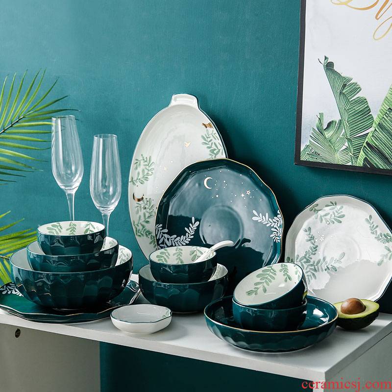 Nordic ins dishes suit small household light much wining ceramic tableware contracted wind fresh dish bowl chopsticks combination