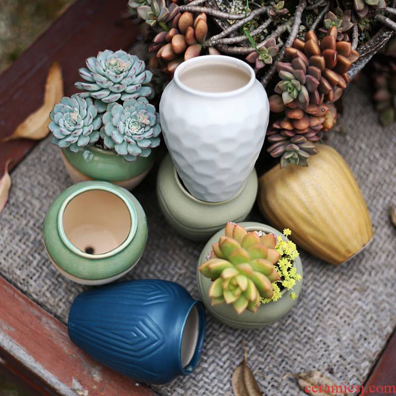 Fleshy flowerpot ceramic package mail special offer a clearance coarse pottery breathable complex ancient running the flesh creative move is small basin of wholesale