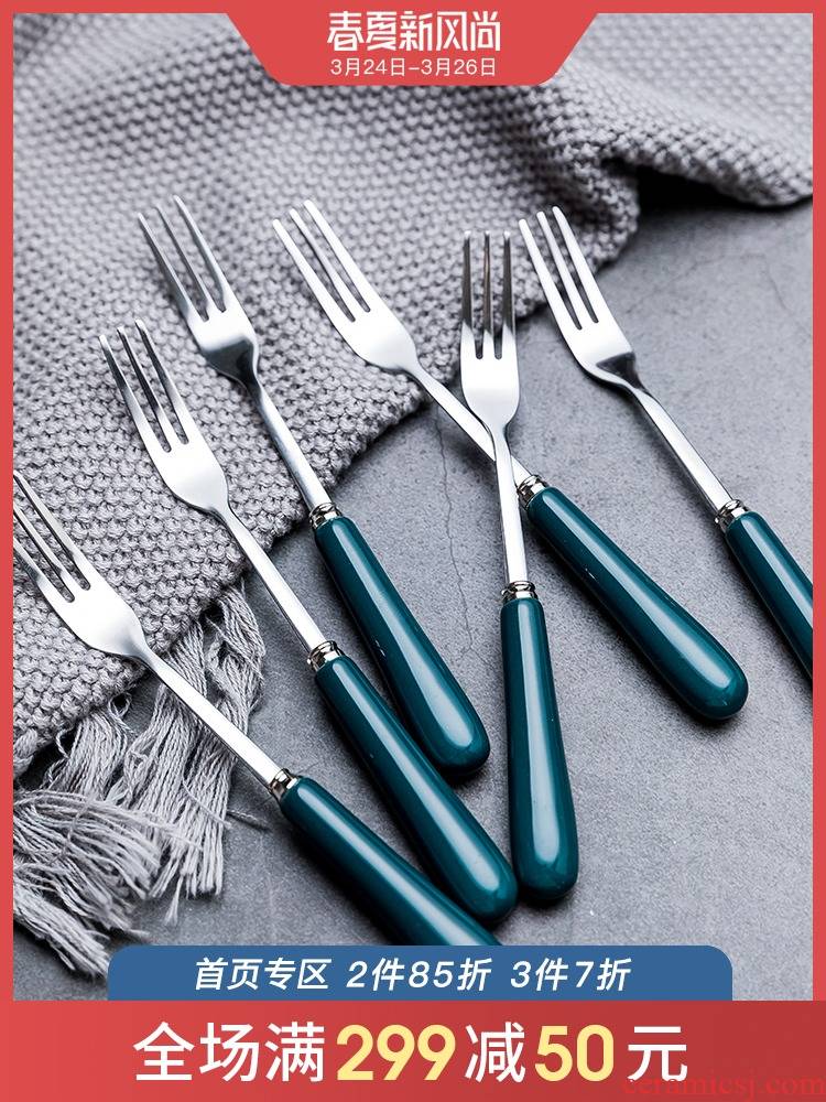 Fruit fork suit household creative lovely Fruit of Nordic stainless steel insert small fork fork ceramic cake fork