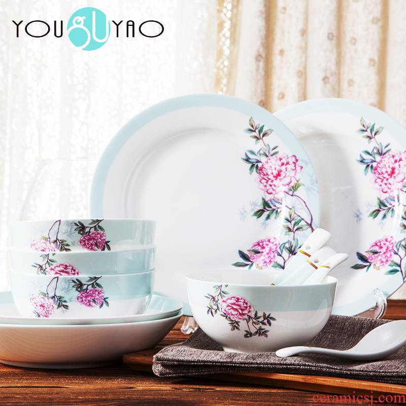 Millennium peony ipads porcelain tableware suit of 4 Chinese dishes suit Korean household contracted wedding gifts