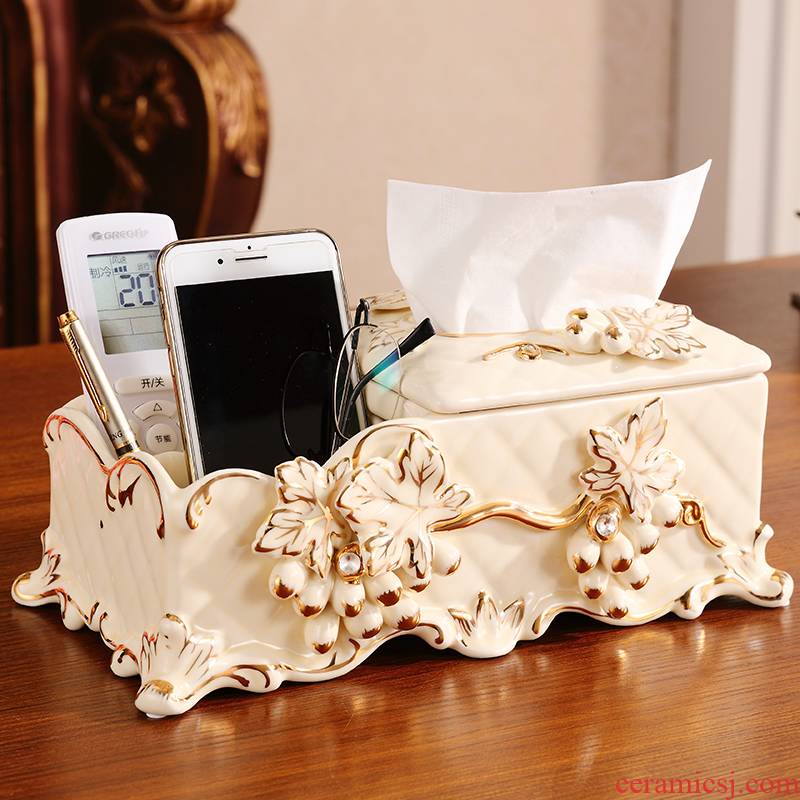 Tissue box European - style key-2 luxury furnishing articles multifunctional smoke box sitting room adornment of pottery and porcelain mobile phone remote control boxes