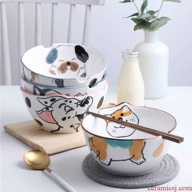 Creative ceramic bowl dish cartoon children household rice bowls cartoon dog bowl