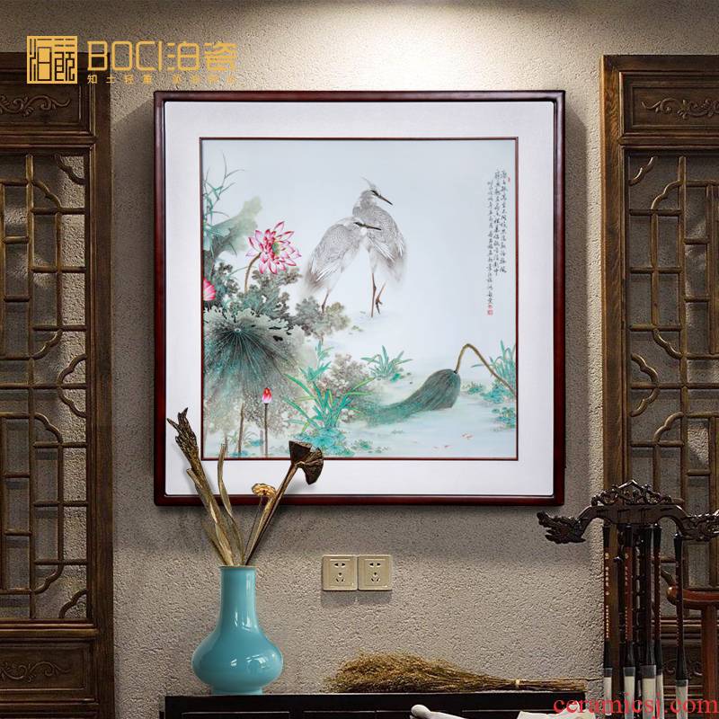 Jingdezhen ceramic all hand - made egrets study of new Chinese style household decorative porcelain partition painting hangs a picture collection furnishing articles