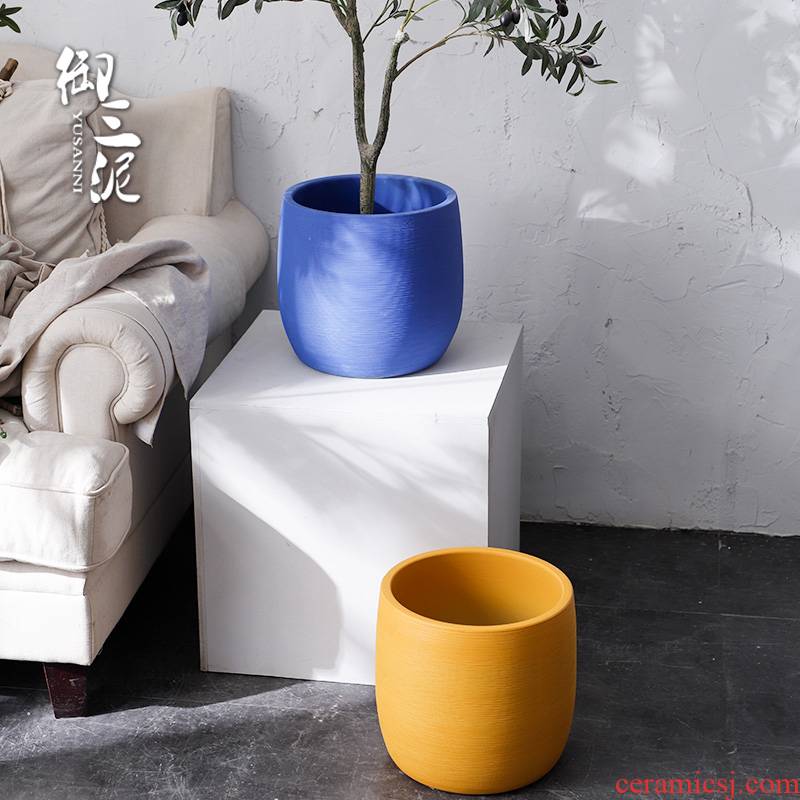 Nordic blue yellow flower pot green plant indoor plant decoration I and contracted vase of large diameter ceramic water jugs
