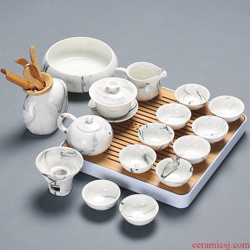 Contracted dehua manual tea ware home tea China white porcelain cup lid bowl of a complete set of kung fu tea set