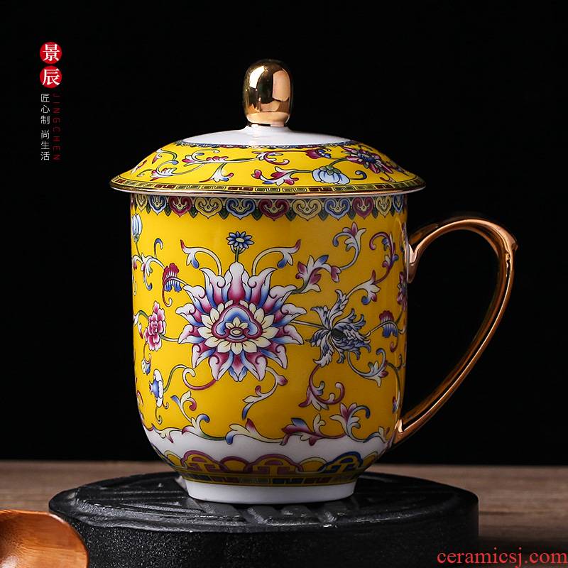 Rich colored enamel cup with cover large capacity cup paint glass ceramic glass office ultimately responds cup