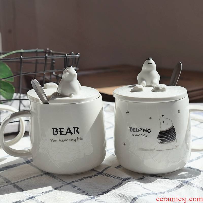 The creator ceramic cup students creative gift express it in polar bears The mark cup mobile scaffold cup with a spoon