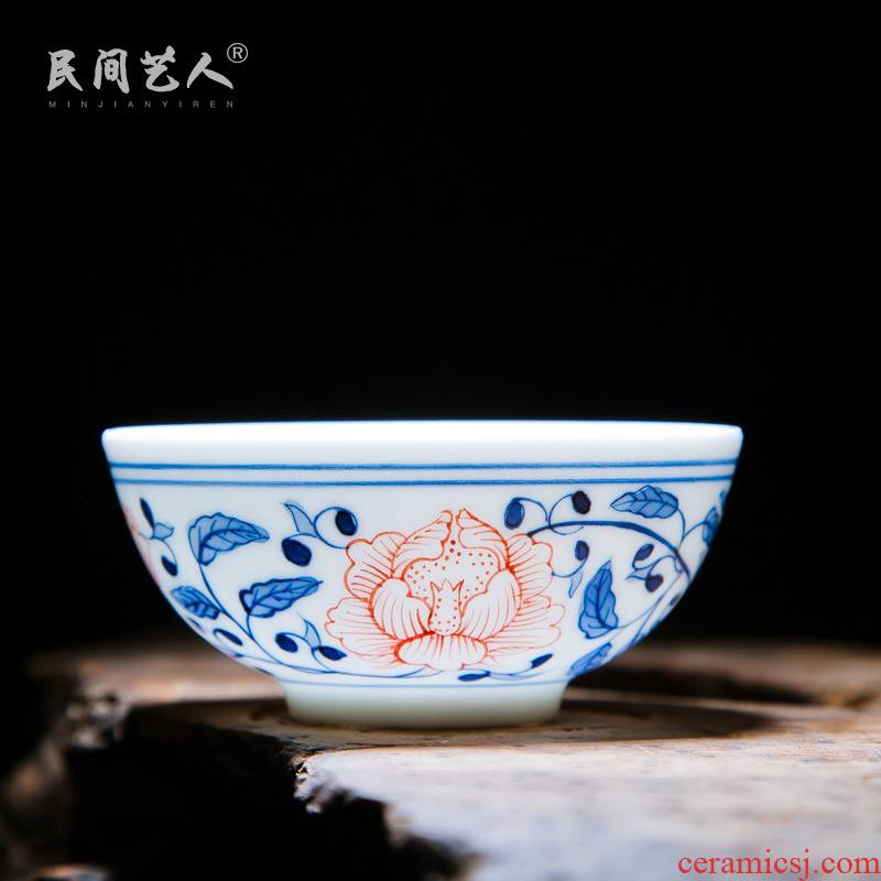 Jingdezhen ceramic manual single kung fu tea pu 'er tea cup a cup of blue and white porcelain cup sample tea cup individuals