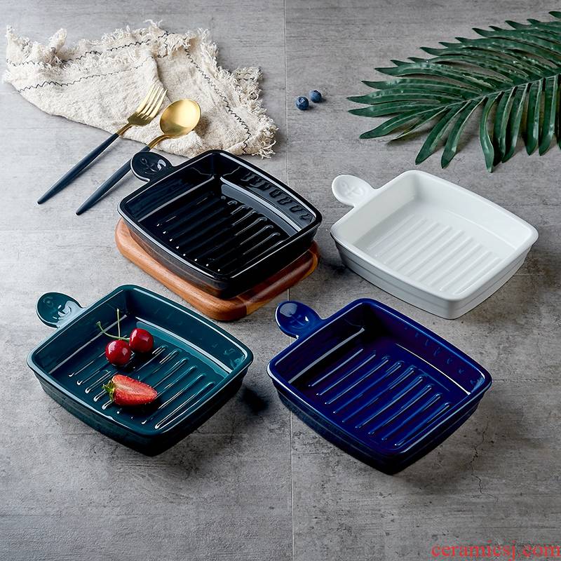 Glaze ceramic single handle deepen pan bake creative paella pan handle breakfast increased capacity baking pan
