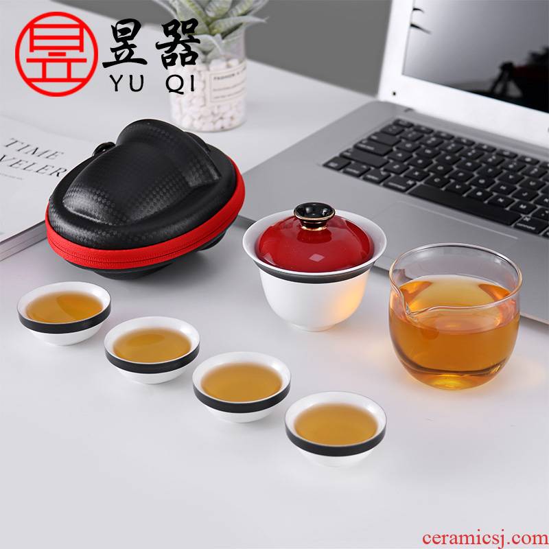 Yu machine cap palace crack cup travel ceramic tea set a pot of tea bags are work kung fu tea set four cups of is suing