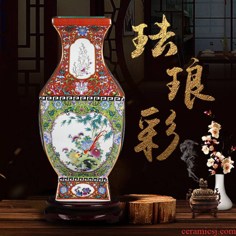 Jingdezhen ceramics archaize the qing qianlong sifang flower arranging dry enamel vase Chinese handicraft furnishing articles in the living room