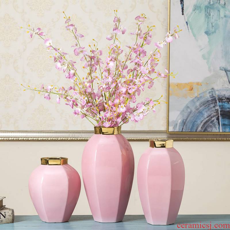 Jingdezhen ceramic vases, the sitting room porch TV ark edge ark of what adornment flower implement gold - plated furnishing articles simulation flower arranging flowers