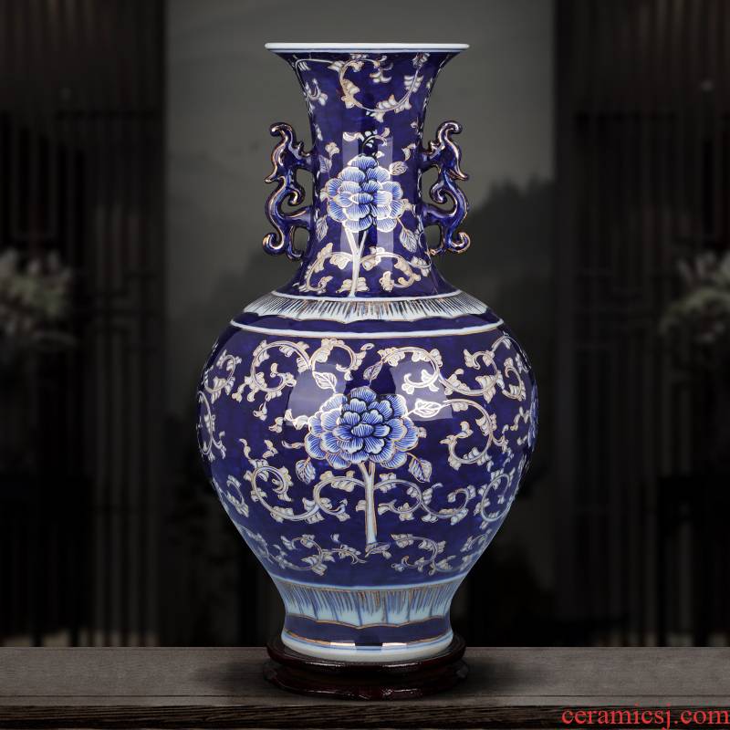 Jingdezhen ceramics hand - made large antique Chinese blue and white porcelain vases, flower arrangement, the sitting room porch rich ancient frame furnishing articles