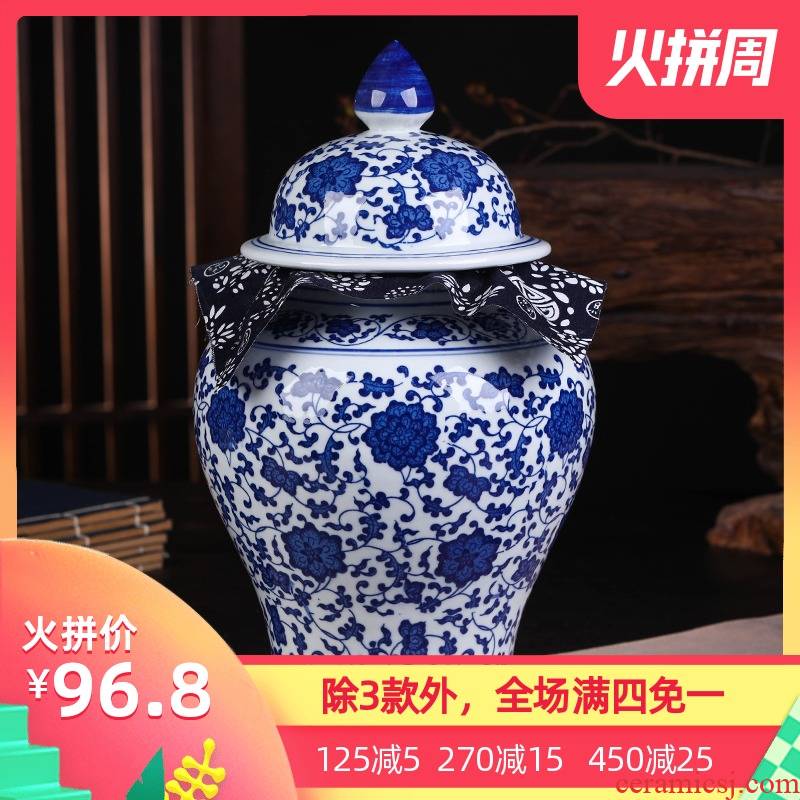 Blue and white porcelain of jingdezhen ceramics pu 'er tea pot retro general household large seal the packed tea POTS