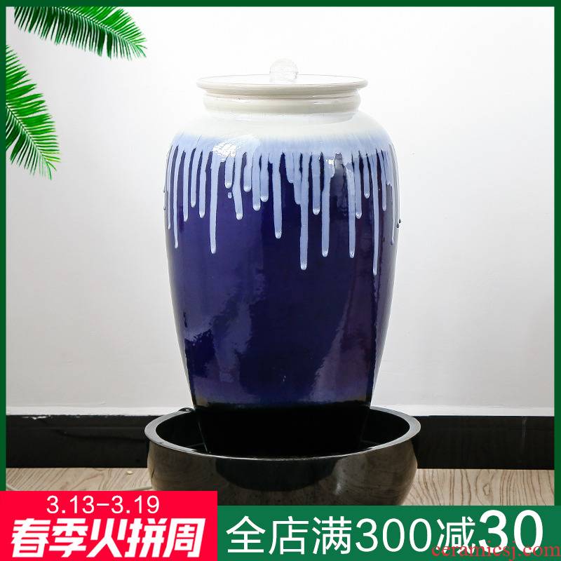 Water machine ceramic humidifier big furnishing articles sitting room waterscape fountain feng shui wheel tank floor hotel decoration