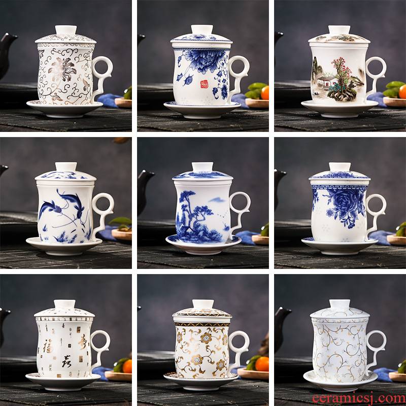 Jingdezhen ceramic cups with cover filter cup tea four cup office people make tea cups of tea set