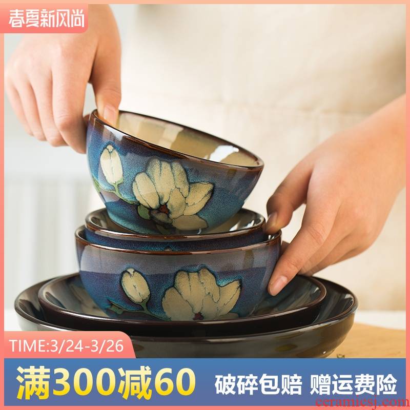 Demand to use with Japanese retro creative 6/8/9 inch bowl bowl dish dish plate oven ceramic tableware