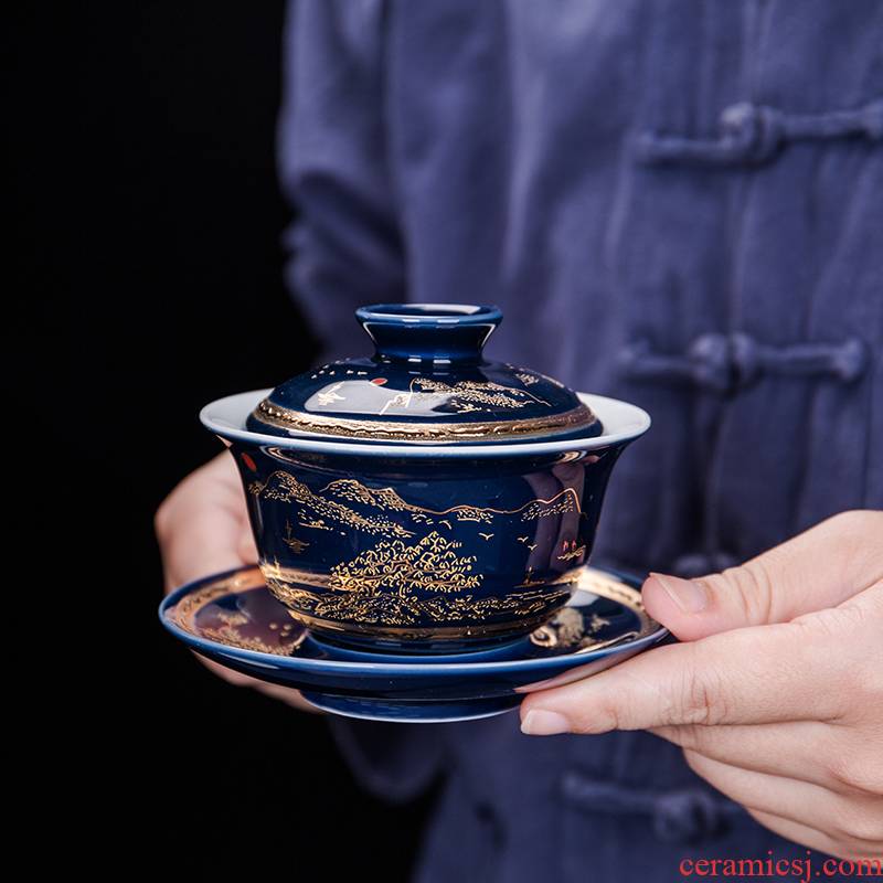 Ya xin company hall ceramic kung fu tea tureen large tea cups home only three bowl bowl hand grasp pot