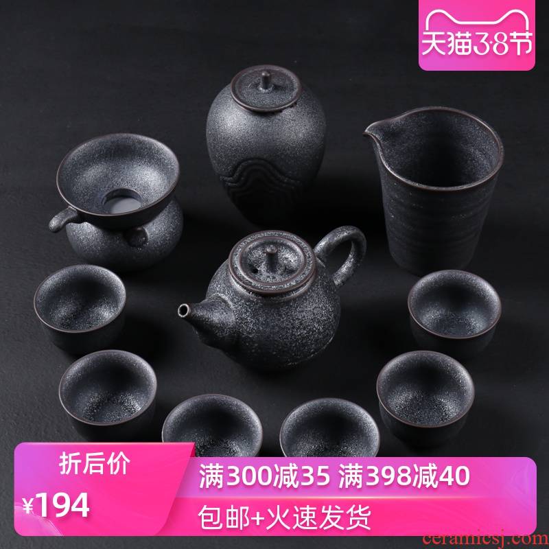 Poly real sheng coarse pottery up with restoring ancient ways kung fu tea sets suit silver spot glaze ceramic teapot teacup built home