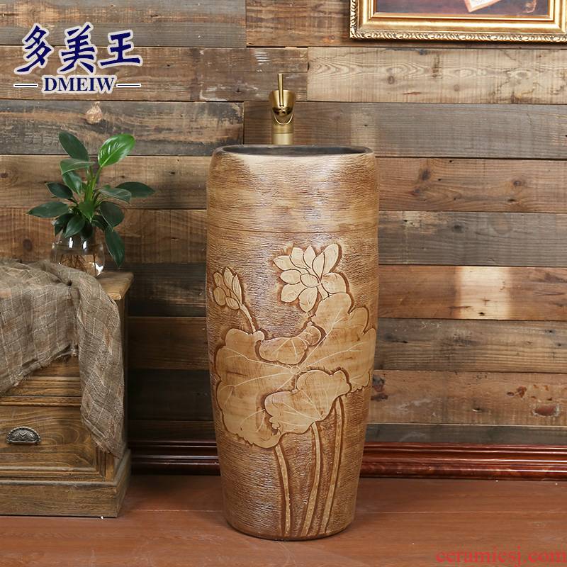 Retro square opening column basin ceramic column type lavatory circle a whole basin courtyard balcony is suing the sink