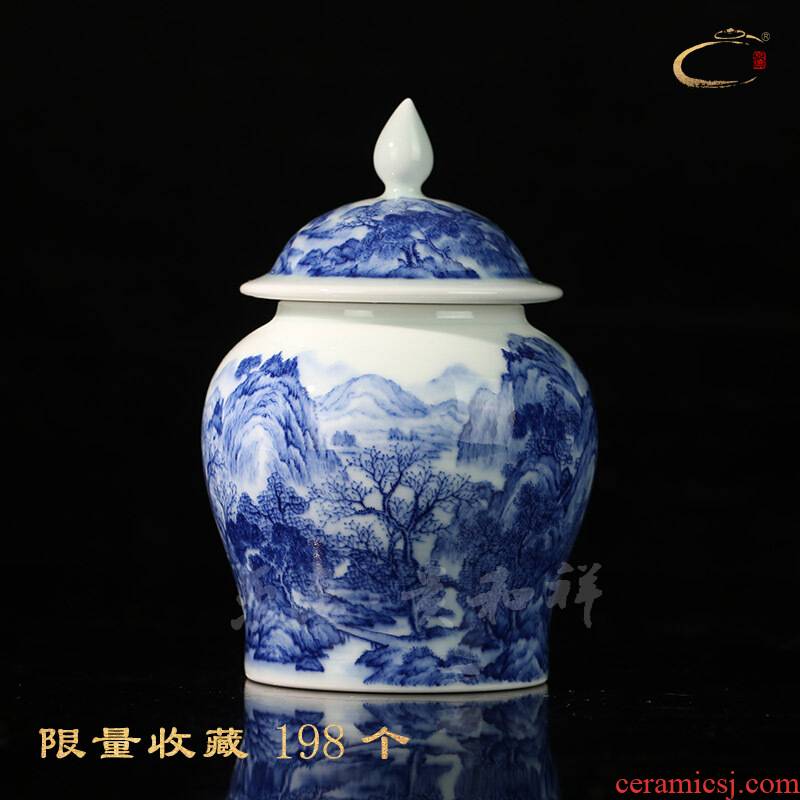 And auspicious caddy fixings of jingdezhen blue And white, blue And white landscape small general store receives household business gifts ceramic pot