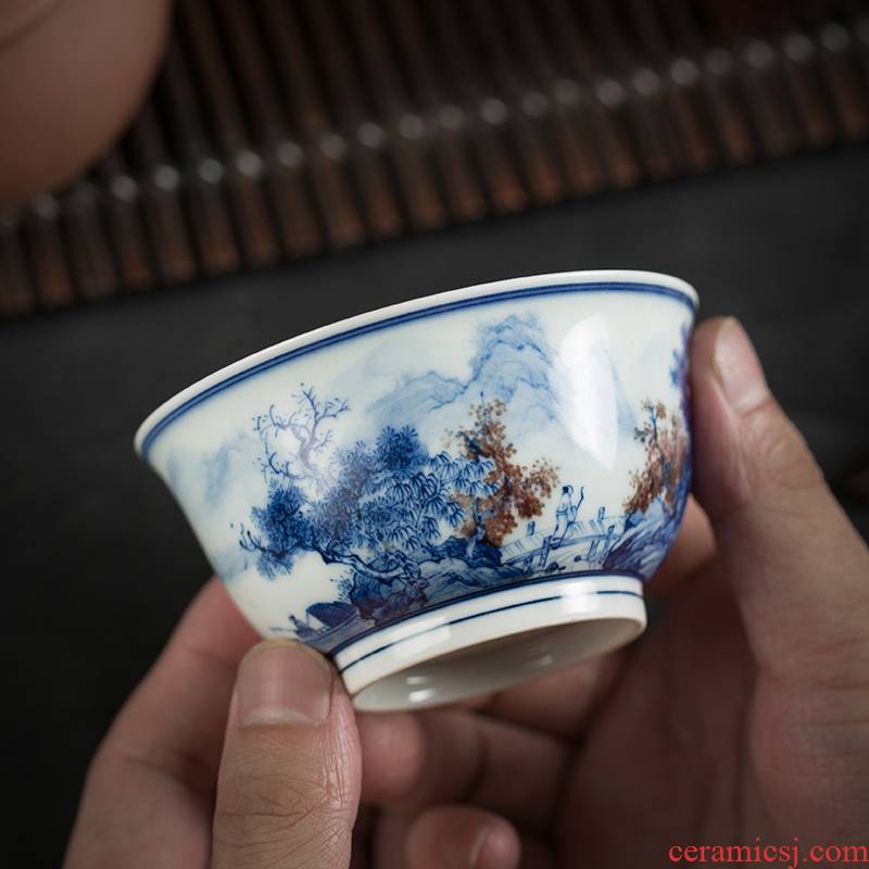 Jingdezhen ceramic masters cup blue youligong landscape individual cup single CPU kung fu tea cup sample tea cup