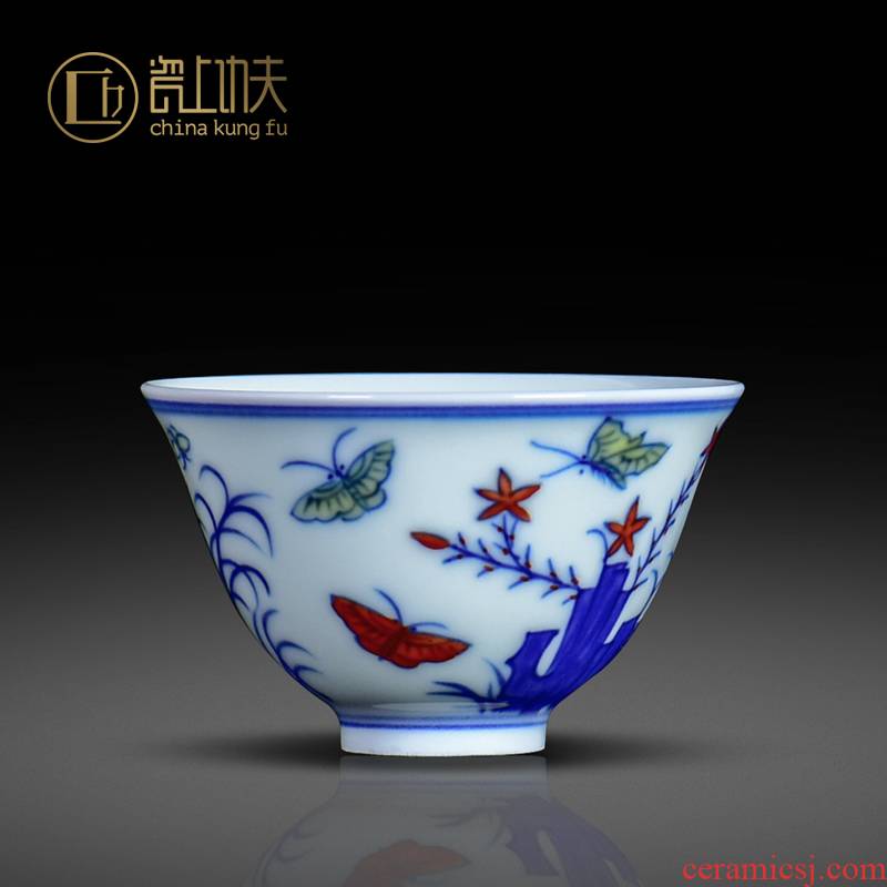 Jingdezhen ceramic masters cup da Ming chenghua bucket color seems as long as three years cup kung fu tea set manual hand - made single cup small cups