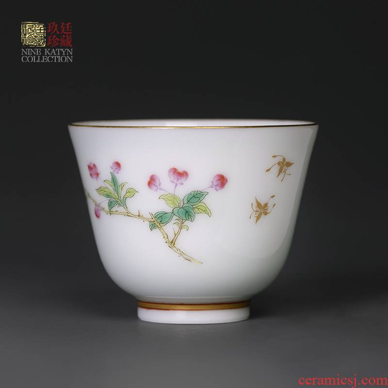 About Nine katyn hand - made ceramic single CPU jingdezhen hand colored enamel cup sample tea cup kung fu small cup cup bell