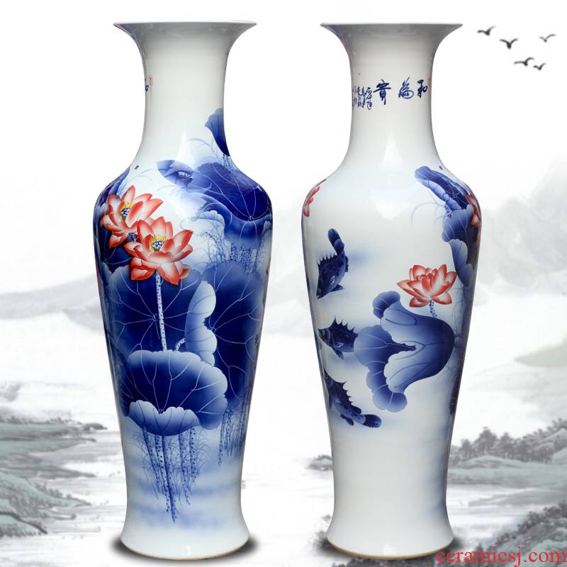 Jingdezhen hand - made every year more than lotus sitting room of large vases, Chinese style household decorative ceramic large - sized furnishing articles