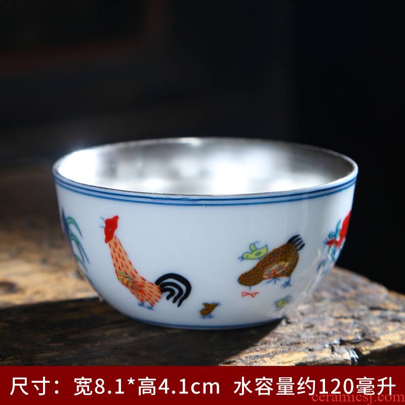Chicken cylinder cup of blue and white porcelain tea cups porcelain hand - made kung fu tea bowl sample tea cup white porcelain cup single CPU master