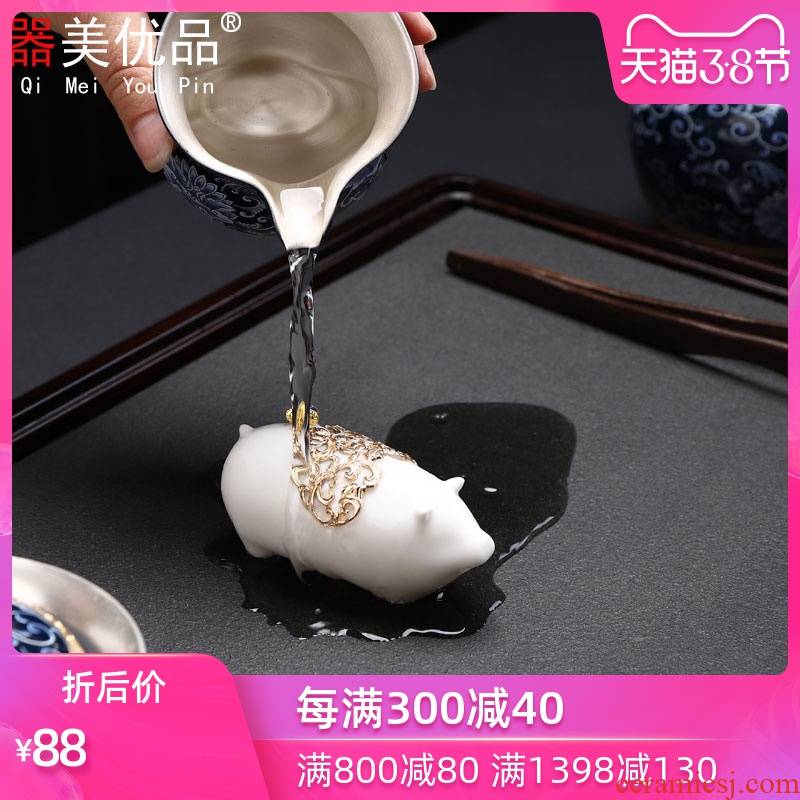 Silver is the best product with lovely pig pet white porcelain ceramic creative tea play furnishing articles tea tea tray tea accessories