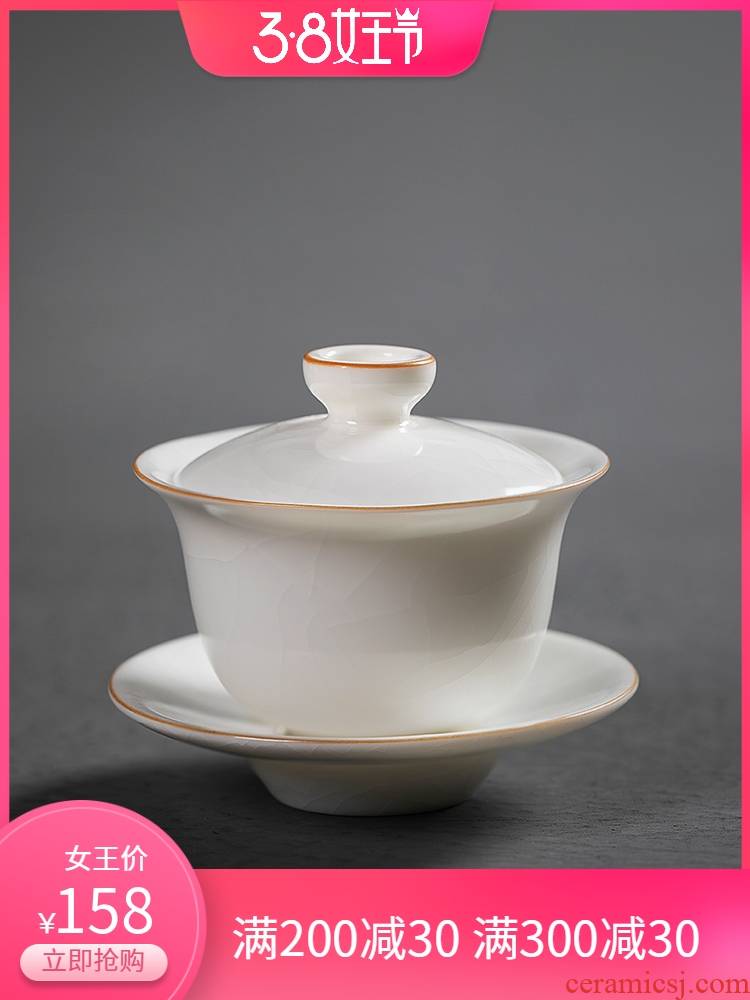 Jiangnan past white porcelain tureen tea cups kung fu tea bowls ceramic tea set to open the slice your up tureen tea bowl three cups