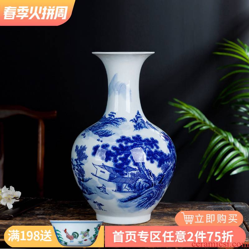 Jingdezhen ceramic blue and white porcelain vases, flower arranging new rich ancient frame the sitting room of Chinese style household decorations TV ark, furnishing articles