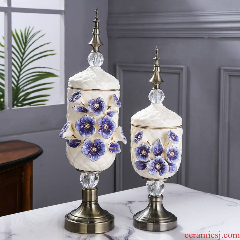 Fort SAN road new royal blue name plum flower vase series suit European ceramic vase and copper decorative vase furnishing articles