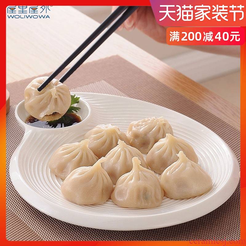 Contracted kitchen ceramic tableware household dumpling dish drop dumplings circular plate microwave steam plate of fruit bowl