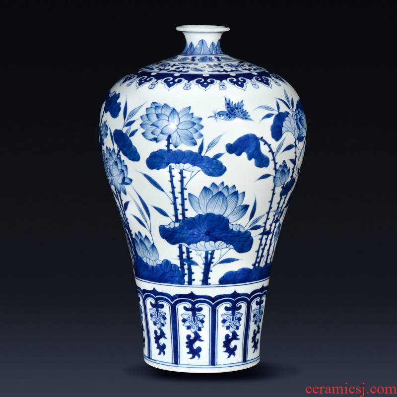 New Chinese style antique hand - made lotus flower vase of blue and white porcelain of jingdezhen ceramics sitting room porch decoration furnishing articles