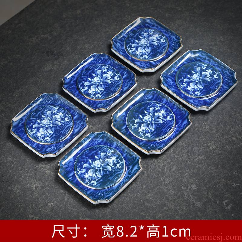 Blue and white porcelain tea cups a shadow Blue cup mat heat - resistant ceramic cup mat kung fu tea tea tea zero household